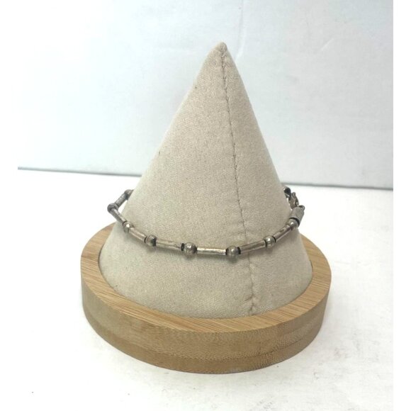 Vintage Sterling Silver Bracelet Ball Tube Beading Link Line Stacker Style 9g - Picture 4 of 8